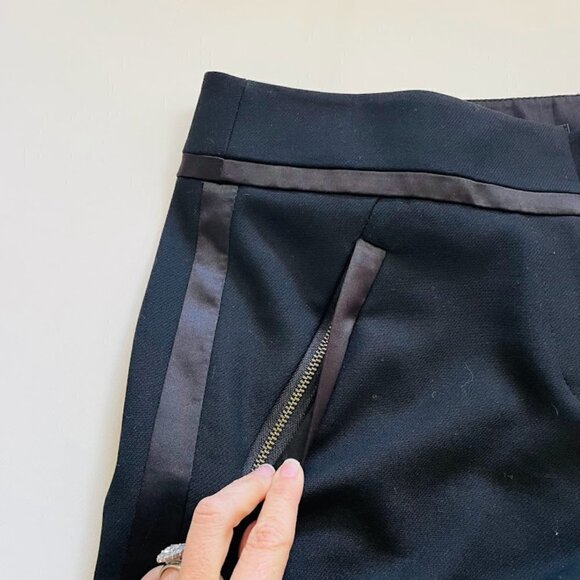 Ann Tyalor LOFT Pant Trouser Tuxedo Satin Black Marisa Ankle Zipper Evening - Picture 2 of 8